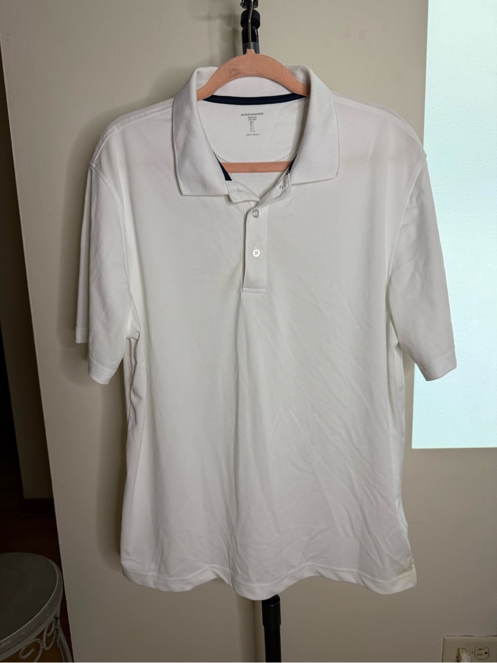 Amazon Essentials Men's White Polo with Subtle Navy Trim